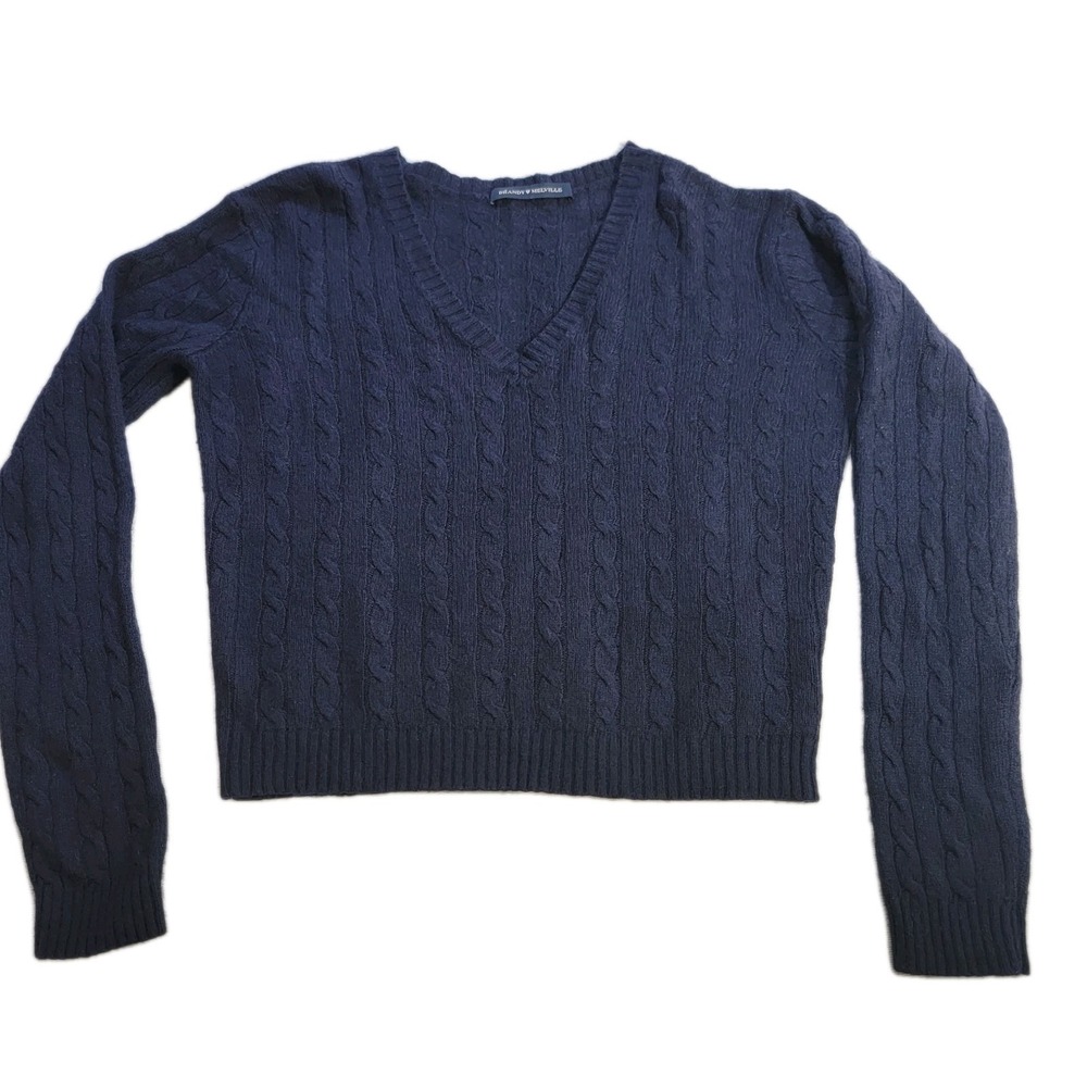 Brandy Melville Navy Blue Cable Knit V-Neck Sweater